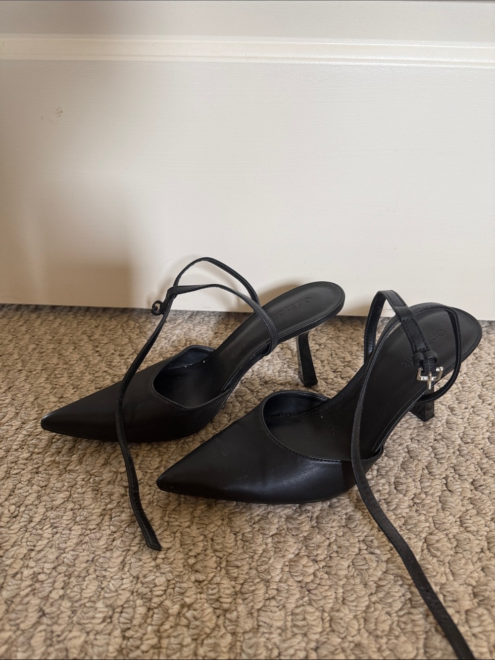 Black Pointed Toe Slingback Heels